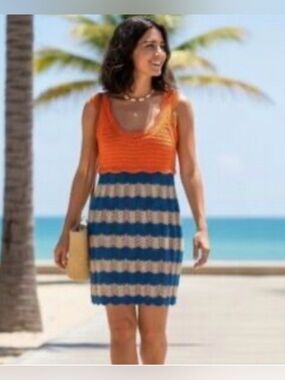 Zara Sheer Knit Crochet Beach Cover Up Vacation Dress Multicolor Women's Small